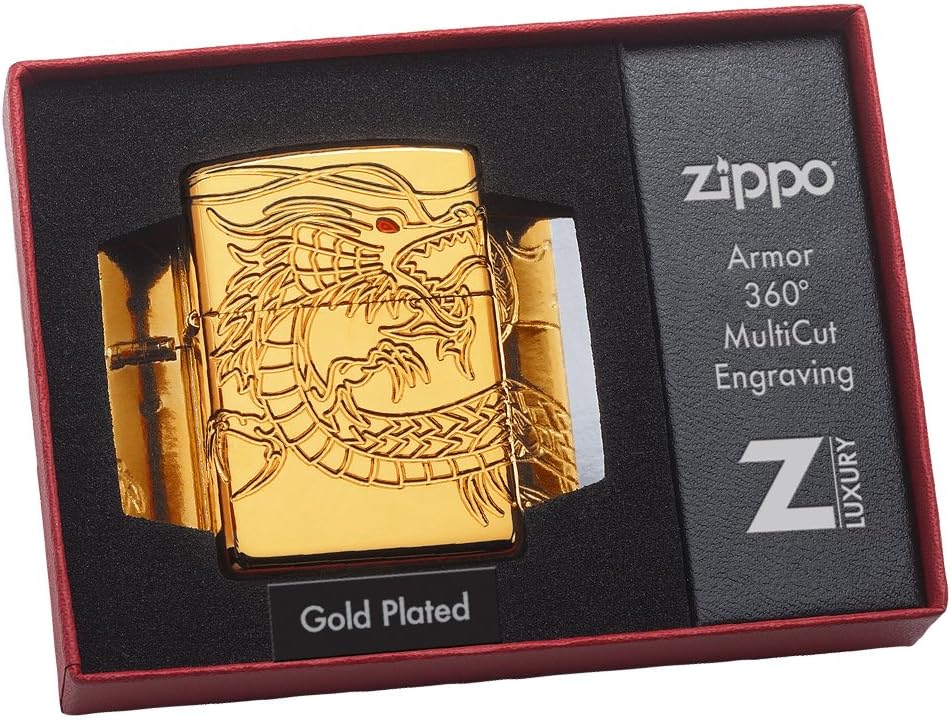 Zippo Chinese Dragon Armor High Polish Gold Plate Pocket Lighter