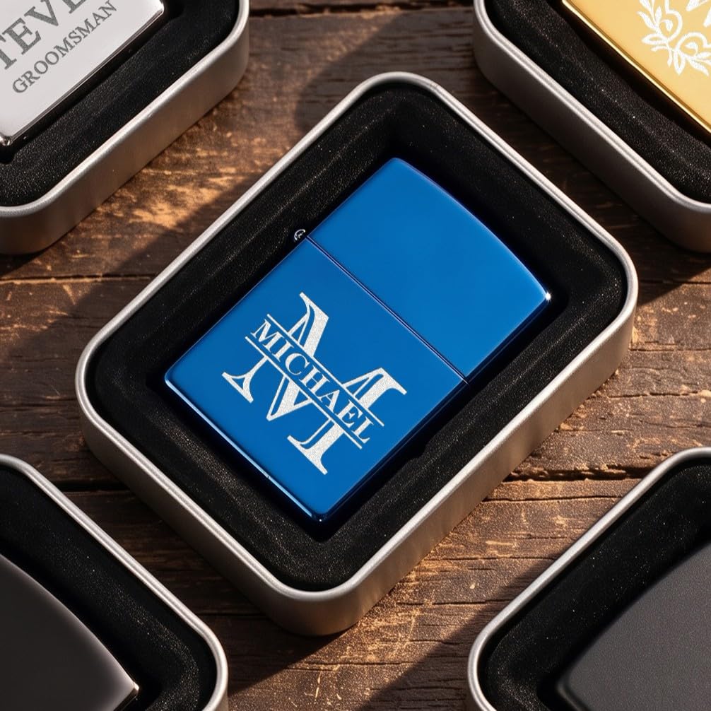 Personalized Engraved Lighter,Groomsman Gift（Silver，Lighter only）