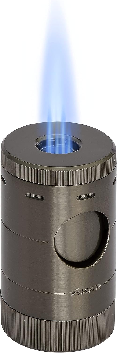 Xikar Volta G2 Tabletop Quad Jet Flame Lighter - Refillable Butane Torch Lighter for Cigars with Push Button Ignition & Flame Adjustment Wheel (Gunmetal)