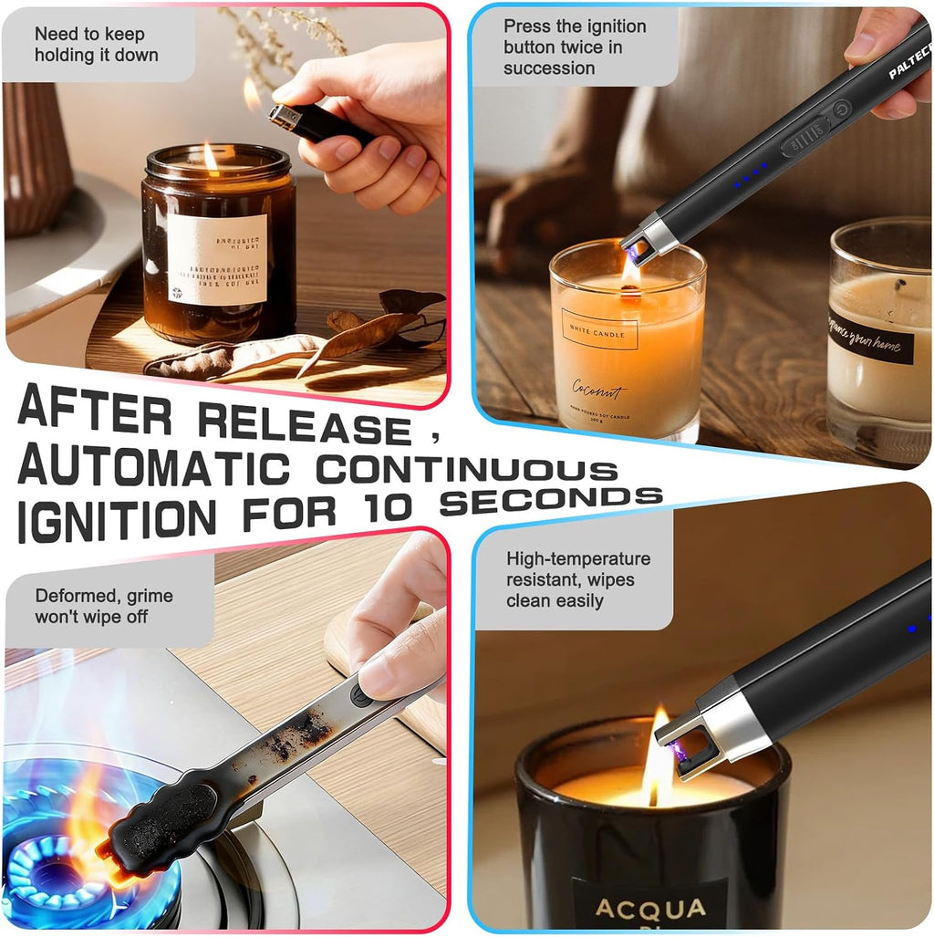 Upgraded Electric Lighter, USB C Rechargeable Flameless Plasma Arc Lighters with LED Display, Windproof Candle Lighter for BBQ Camping Kitchen, Safety Lock, for Men Women (Black)