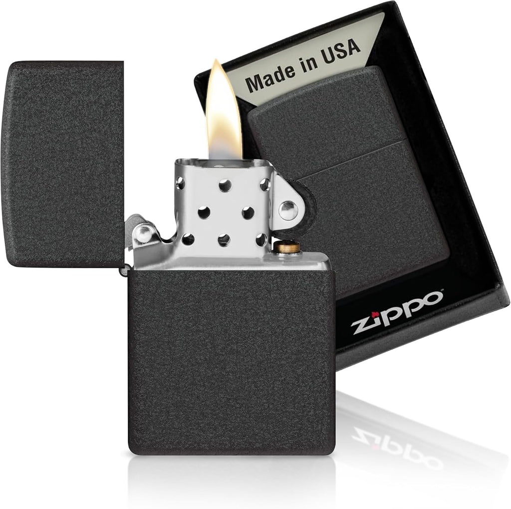 Zippo Classic Black Crackle Pocket Lighter - Windproof & Refillable Flip-Top Metal Lighter - Everyday Use Pocket Lighters - Luxury Lighters Made in USA