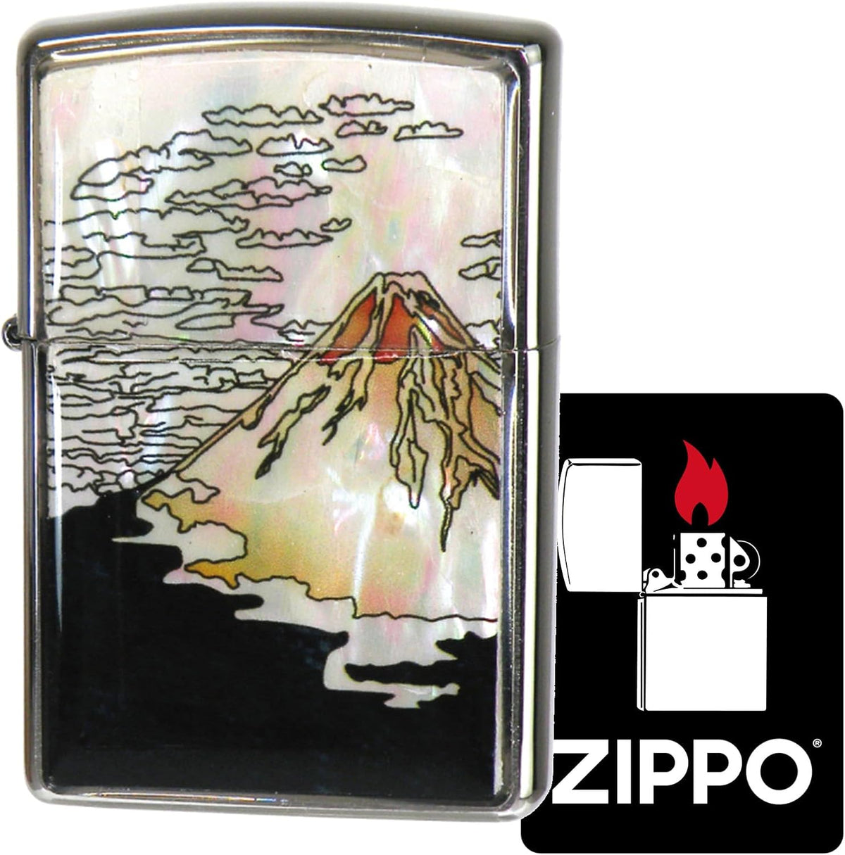 Zippo Lighter, Windproof, Brass, ZP Frame with Shell Pasting Epoxy Coating, Natural Shell Pasting Epoxy Coating, Regular Zippo, 200 Base, Includes Special Stickers, Silver