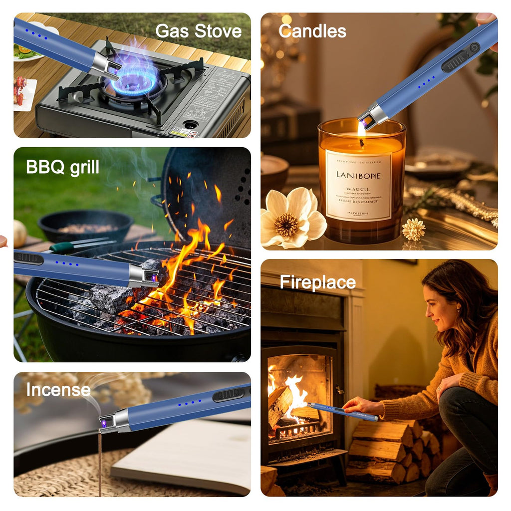 Upgraded Electric Lighter, USB C Rechargeable Flameless Plasma Arc Lighters with LED Display, Windproof Candle Lighter for BBQ Camping Kitchen, Safety Lock, for Men Women (Black)