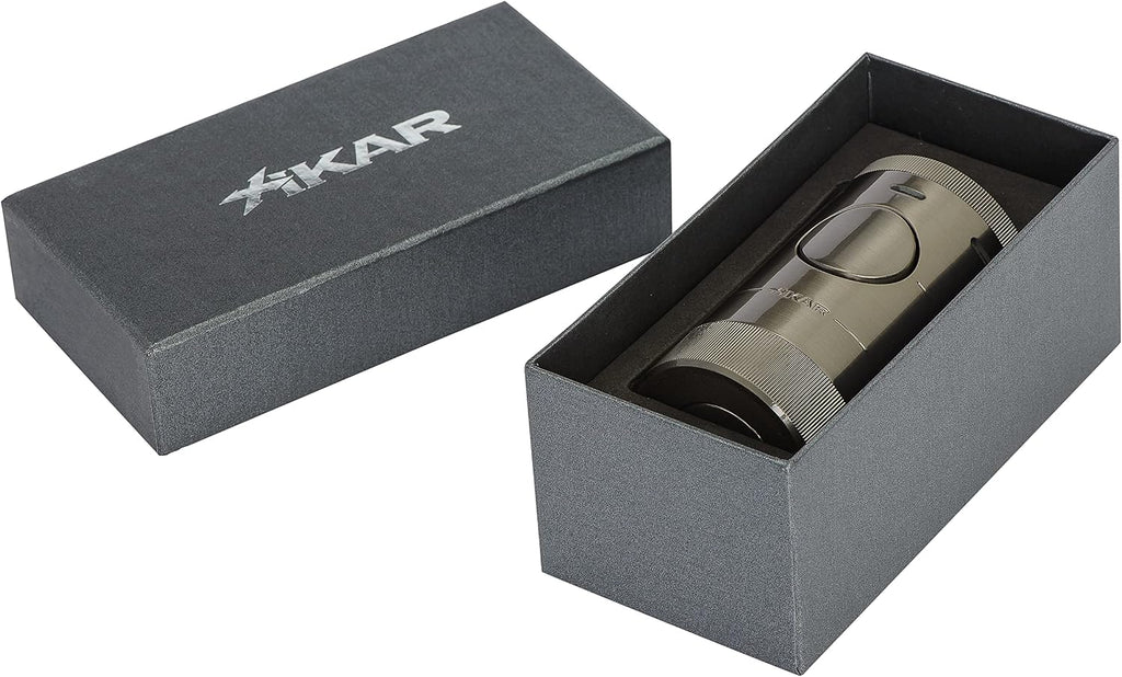 Xikar Volta G2 Tabletop Quad Jet Flame Lighter - Refillable Butane Torch Lighter for Cigars with Push Button Ignition & Flame Adjustment Wheel (Gunmetal)