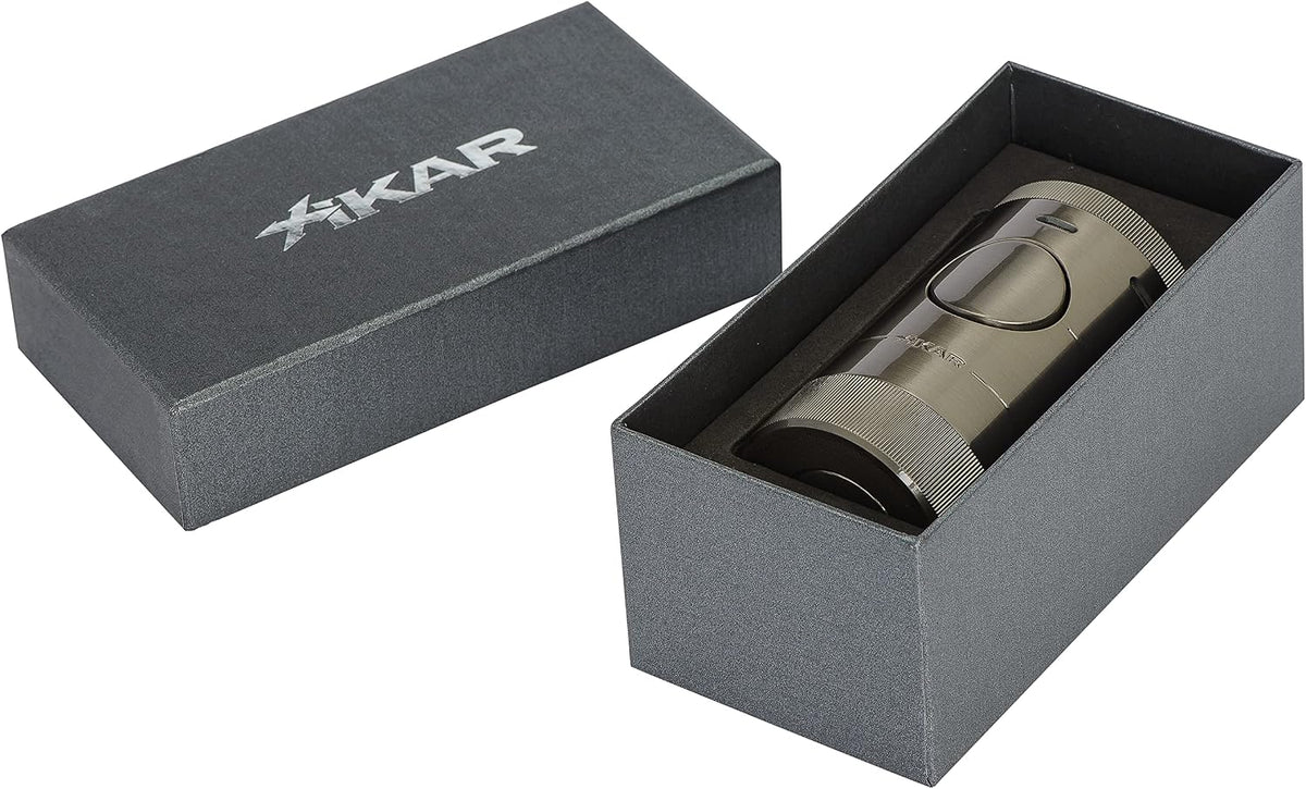 Xikar Volta G2 Tabletop Quad Jet Flame Lighter - Refillable Butane Torch Lighter for Cigars with Push Button Ignition & Flame Adjustment Wheel (Gunmetal)