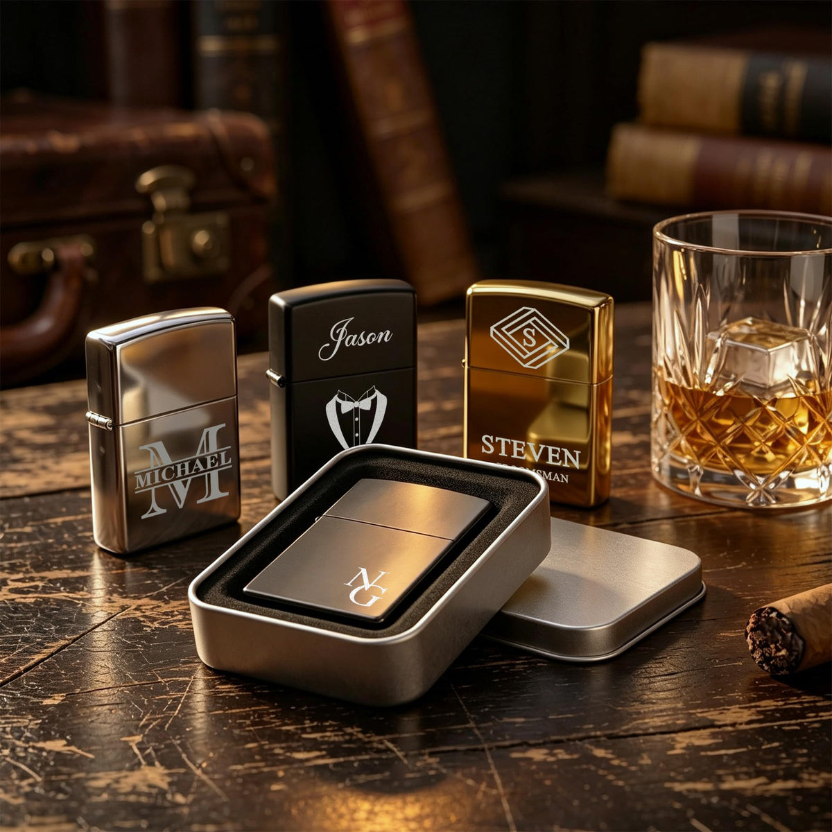 Personalized Engraved Lighter,Groomsman Gift（Silver，Lighter only）