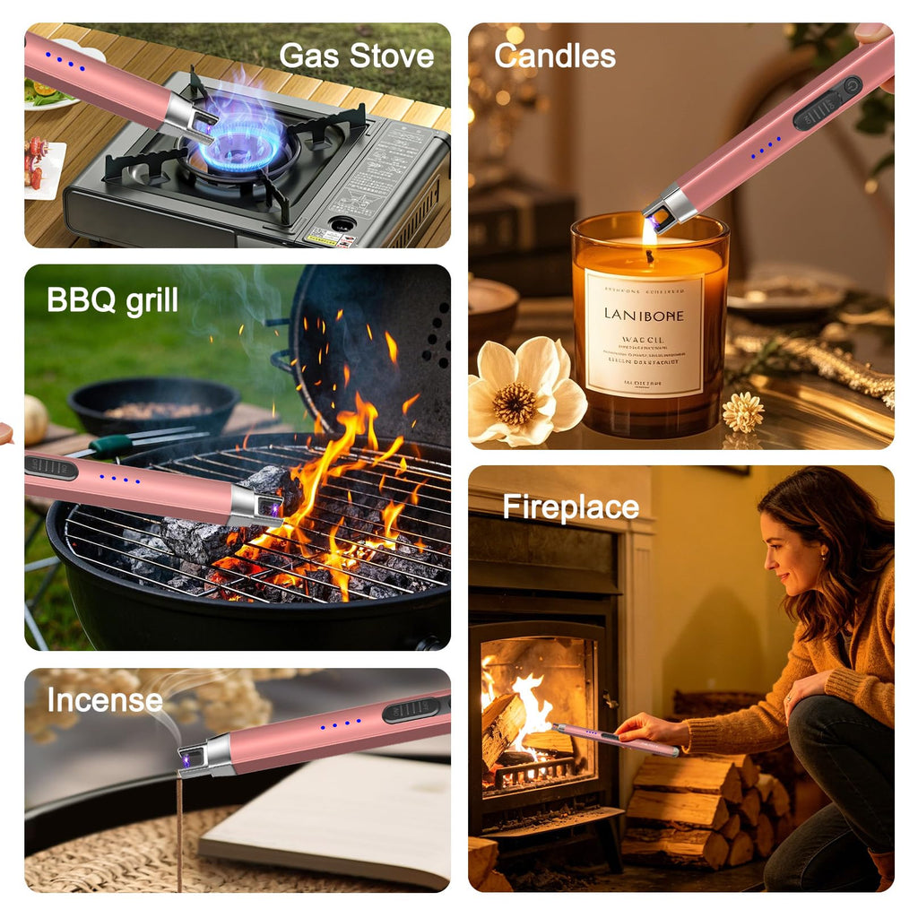 Upgraded Electric Lighter, USB C Rechargeable Flameless Plasma Arc Lighters with LED Display, Windproof Candle Lighter for BBQ Camping Kitchen, Safety Lock, for Men Women (Black)