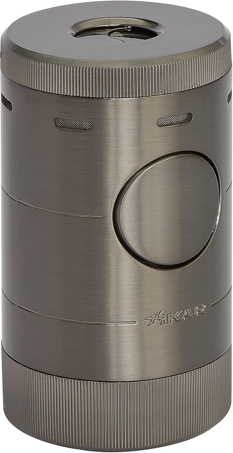Xikar Volta G2 Tabletop Quad Jet Flame Lighter - Refillable Butane Torch Lighter for Cigars with Push Button Ignition & Flame Adjustment Wheel (Gunmetal)