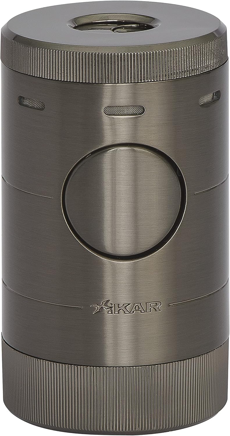 Xikar Volta G2 Tabletop Quad Jet Flame Lighter - Refillable Butane Torch Lighter for Cigars with Push Button Ignition & Flame Adjustment Wheel (Gunmetal)