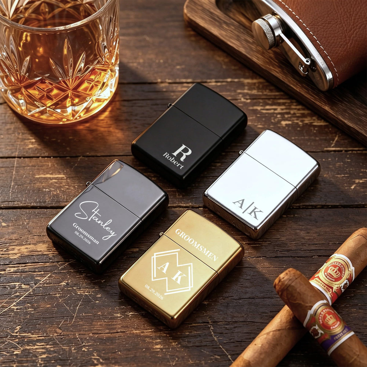 Personalized Engraved Lighter,Groomsman Gift（Silver，Lighter only）