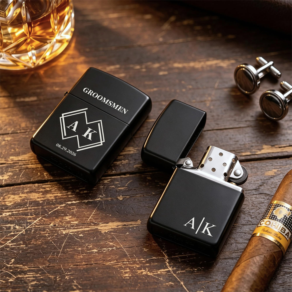 Personalized Engraved Lighter,Groomsman Gift（Silver，Lighter only）